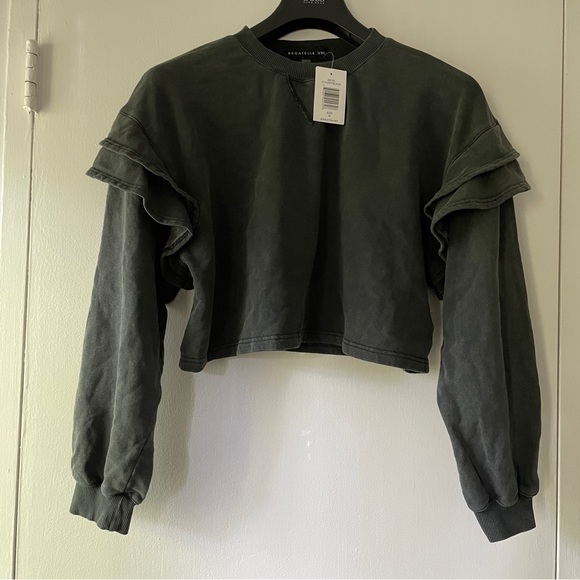 NWT Bagatelle NYC Ruffle Sleeve French Terry Sweatshirt Gray - Size Medium - Picture 3 of 13
